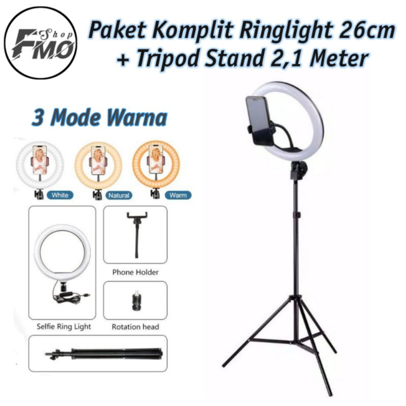 Jual Paket Komplit Ringlight Ring Light 26cm 26 Cm Tripod 2 1 Meter 2