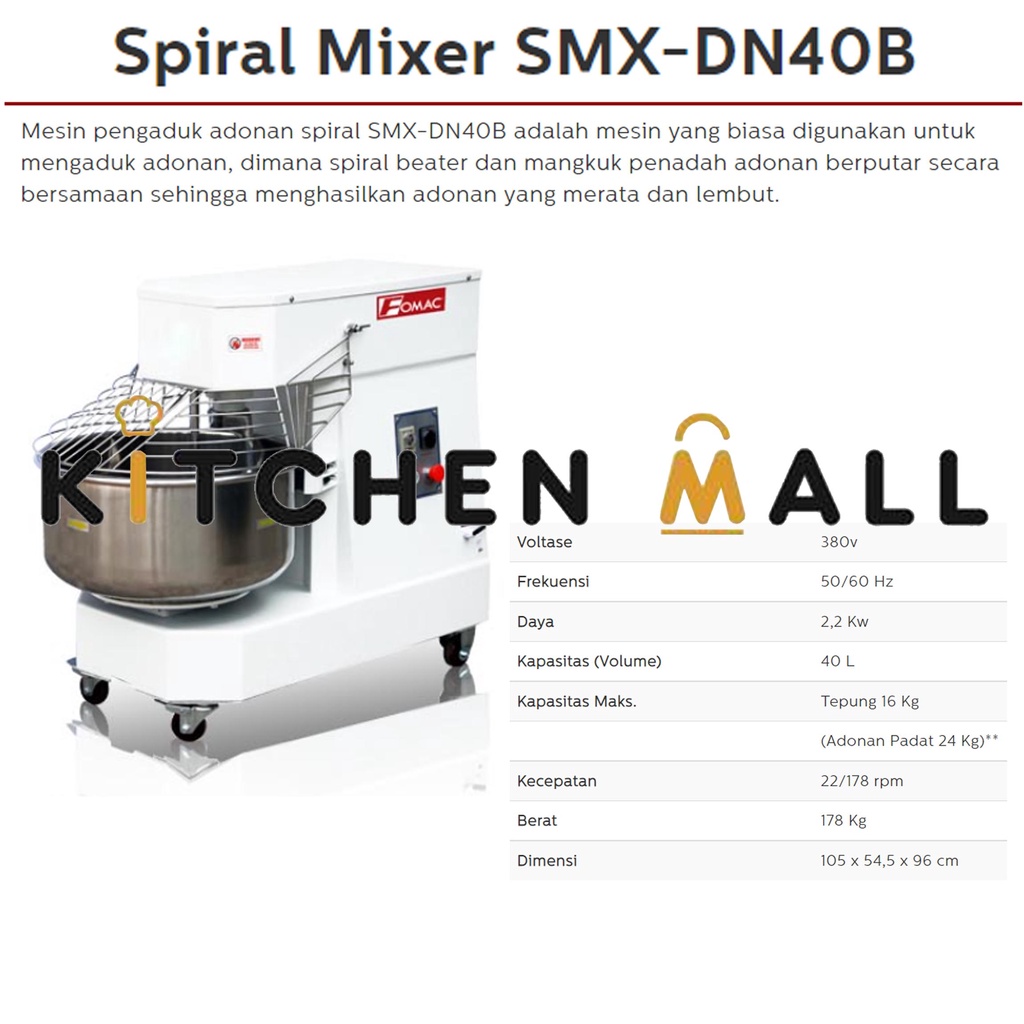Jual FOMAC SMX-DN40B Spiral Mixer (Mixer Roti Spiral) - Mixer Untuk ...