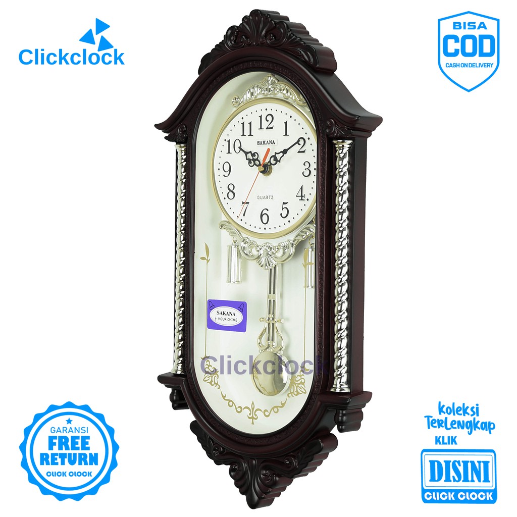 Jual Jam Dinding Bell & Bandul Goyang Minimalis Coklat Gold Coklat ...