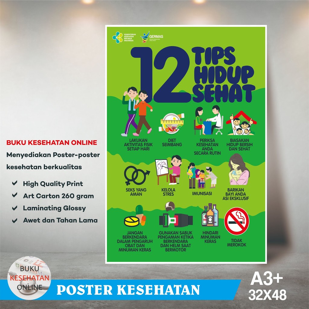 Jual Poster Kesehatan 12 Tips Hidup Sehat Laminating Glossy Shopee Indonesia 4738