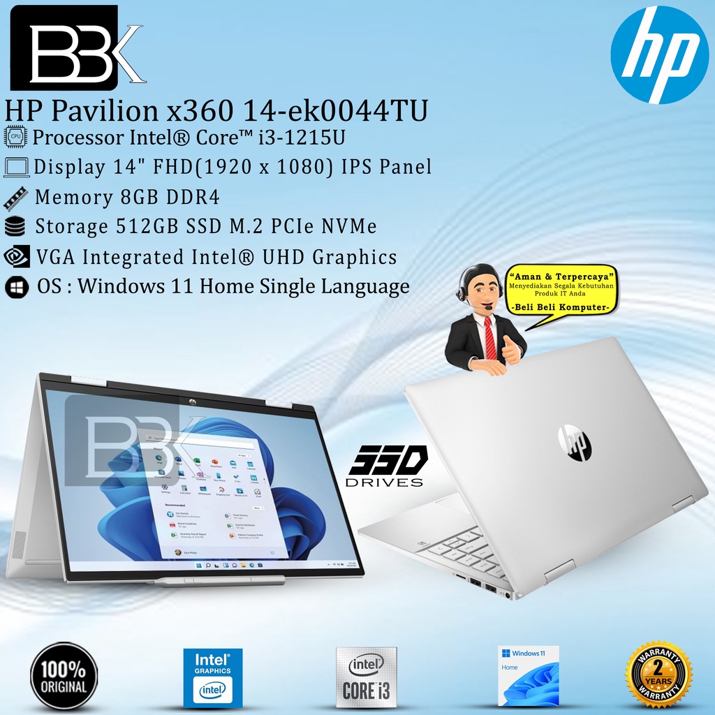 Jual Laptop HP Pavilion X360 14-ek0044TU I3-1215U 512GB SSD 8GB Win11 ...