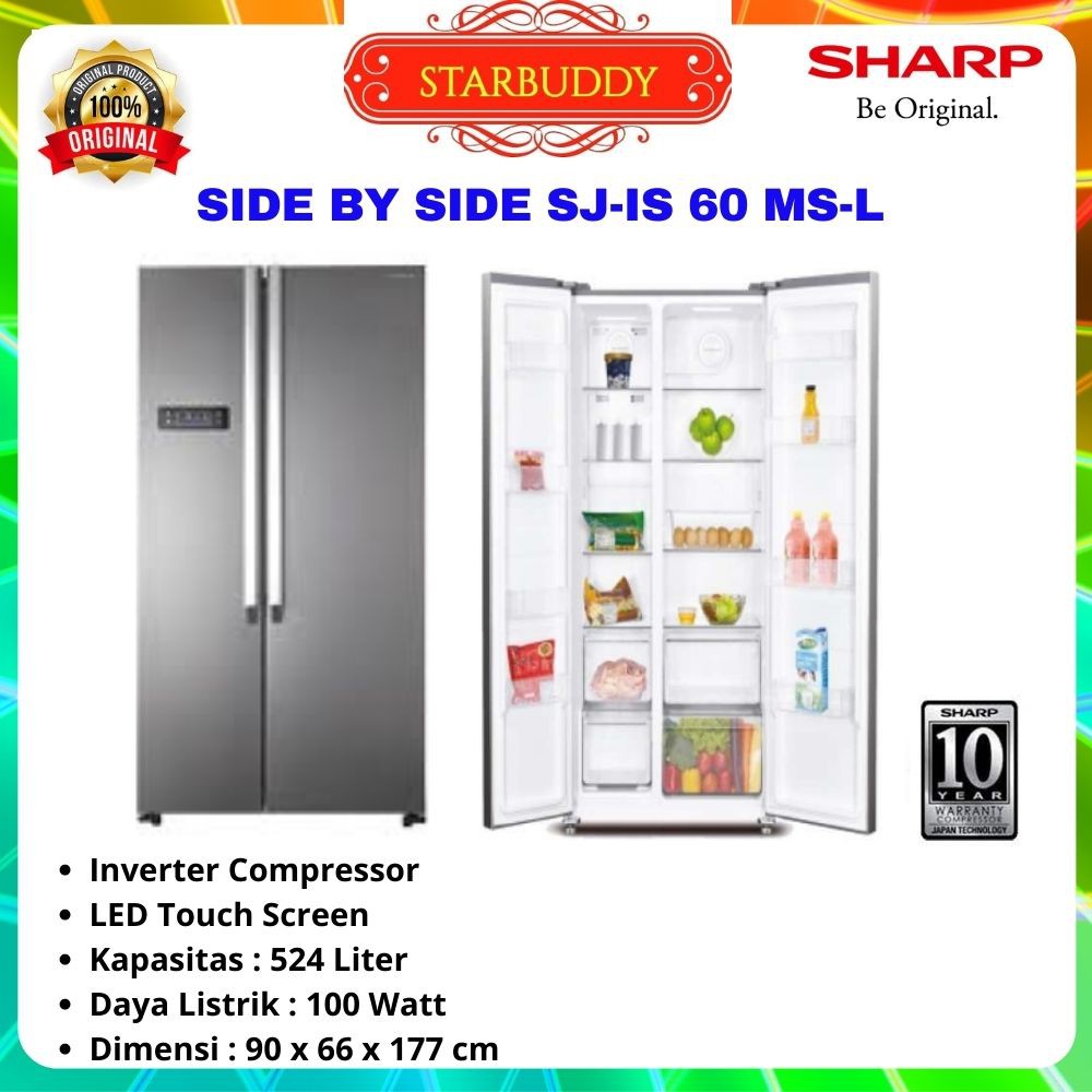 Jual KULKAS SIDE BY SIDE SHARP SJ IS60MSL SILVER INVERTER JABODETABEK