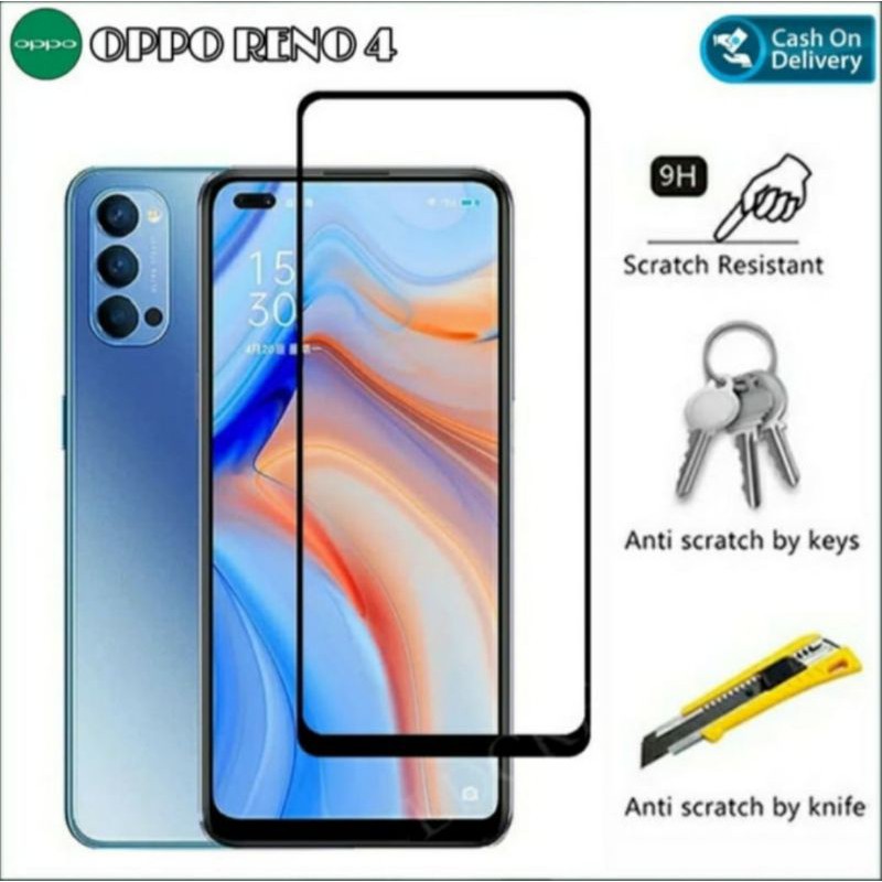 Jual Oppo Reno 4 / 4F Temper Glass Full Glue Screen Guard Protector ...