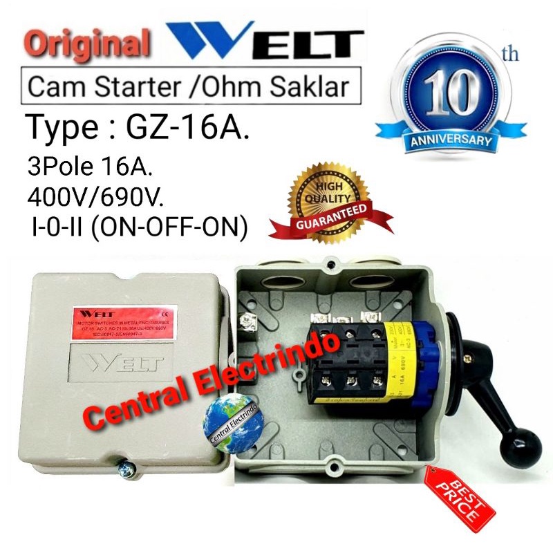 Jual Cam Starter Ohm Saklar 3P GZ-16A 3500Watt I-0-II (ON-OFF-ON) WELT ...