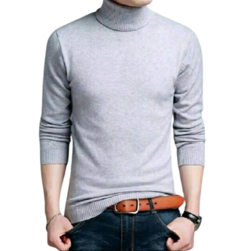 Jual Sweater Rajut Pria Turtleneck Polos Lengan Panjang Sweter Rajut