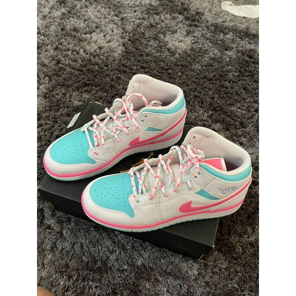 jordan 1 mid white pink green soar