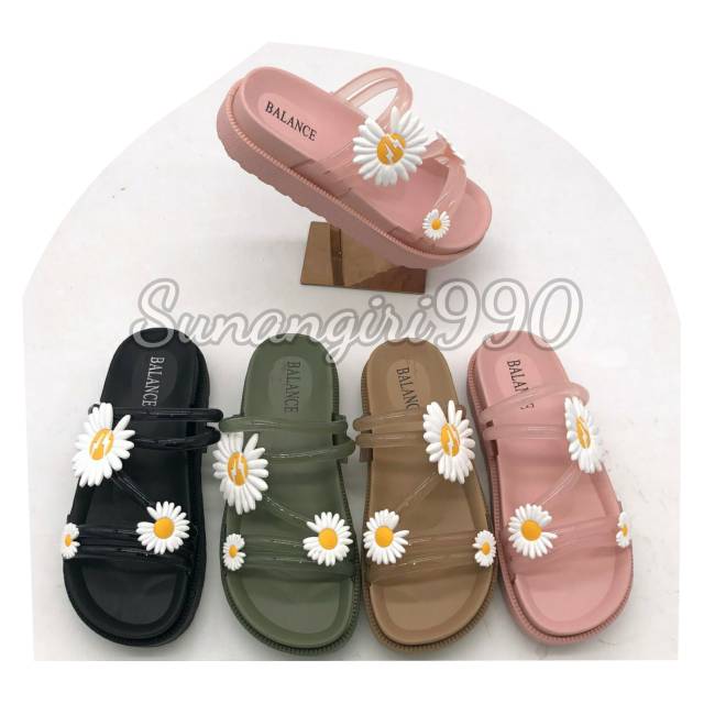 Jual COD MURAH BALANCE FLOWER ORIGINAL WEDGES JELLY WANITA SANDAL