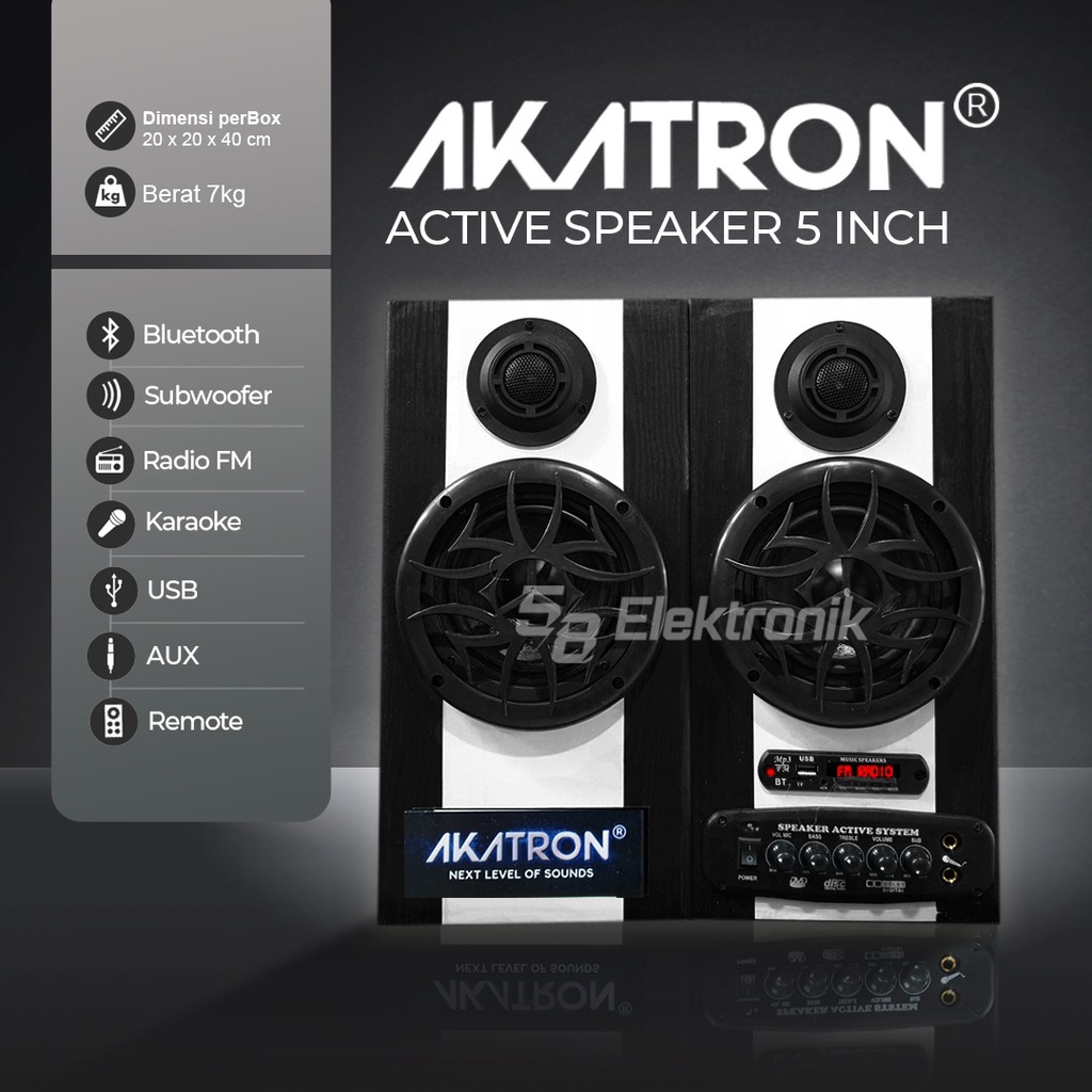 AKATRON 5000 inchi Speaker aktif subwoofer bluetooth sound dobel  karaoke 5inch Bass