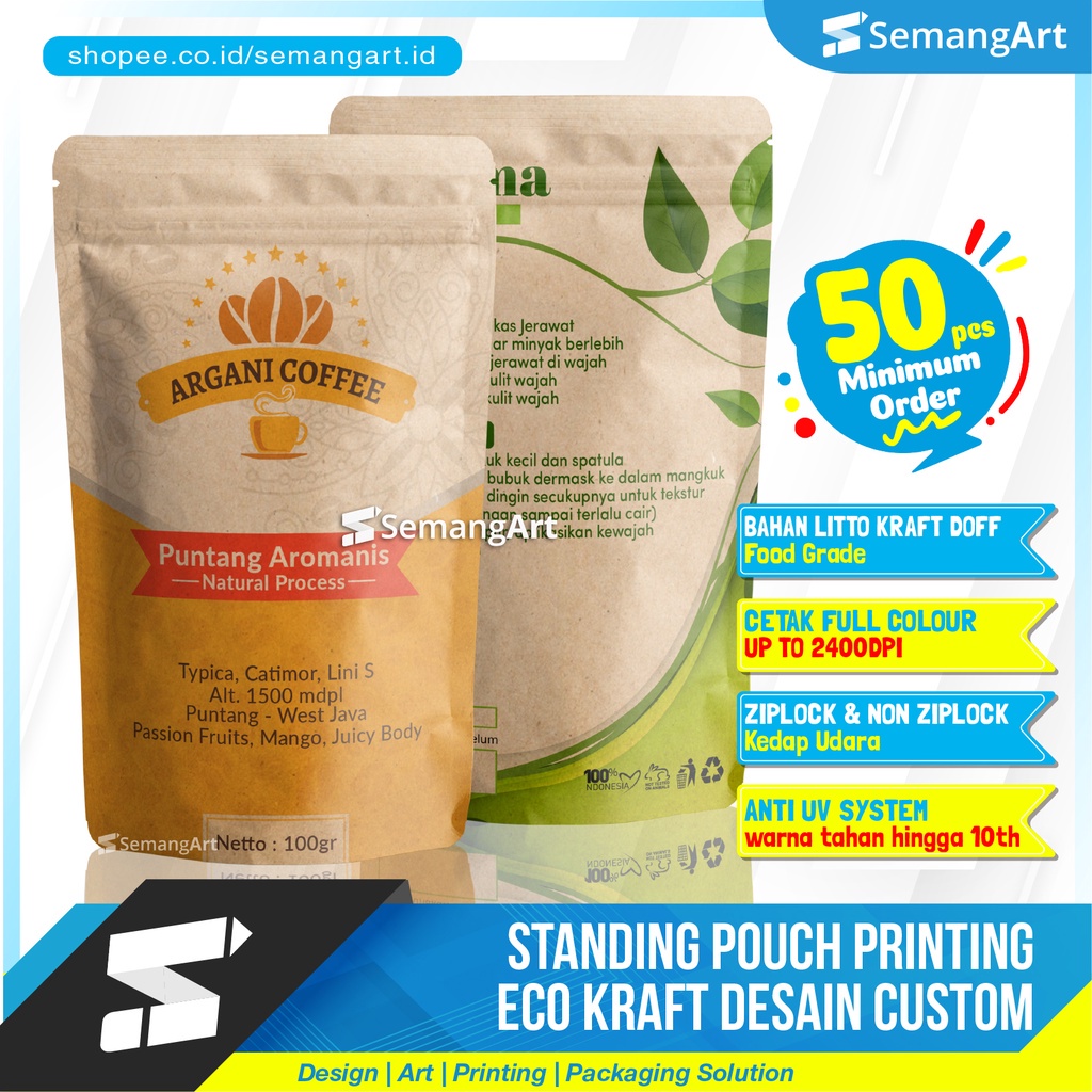 Full Printing Custom Kemasan Standing Pouch Cetak Standing Pouch