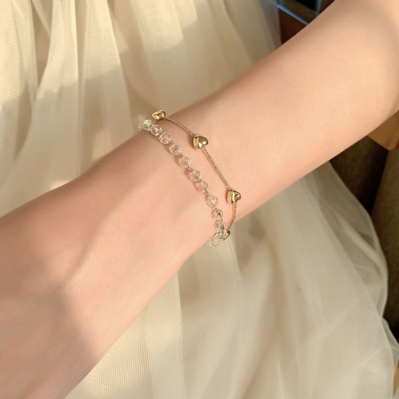Jual Gelang Wanita Double Layer Korean Style Bracelet Chain Manik Unik
