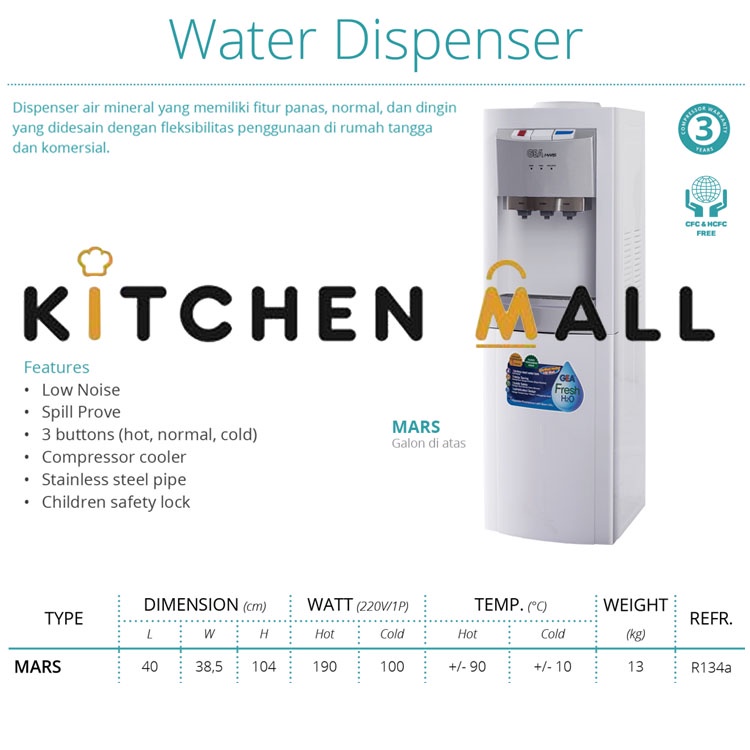 Jual Gea Mars Water Dispenser Galon Atas Dispenser Air Galon Atas