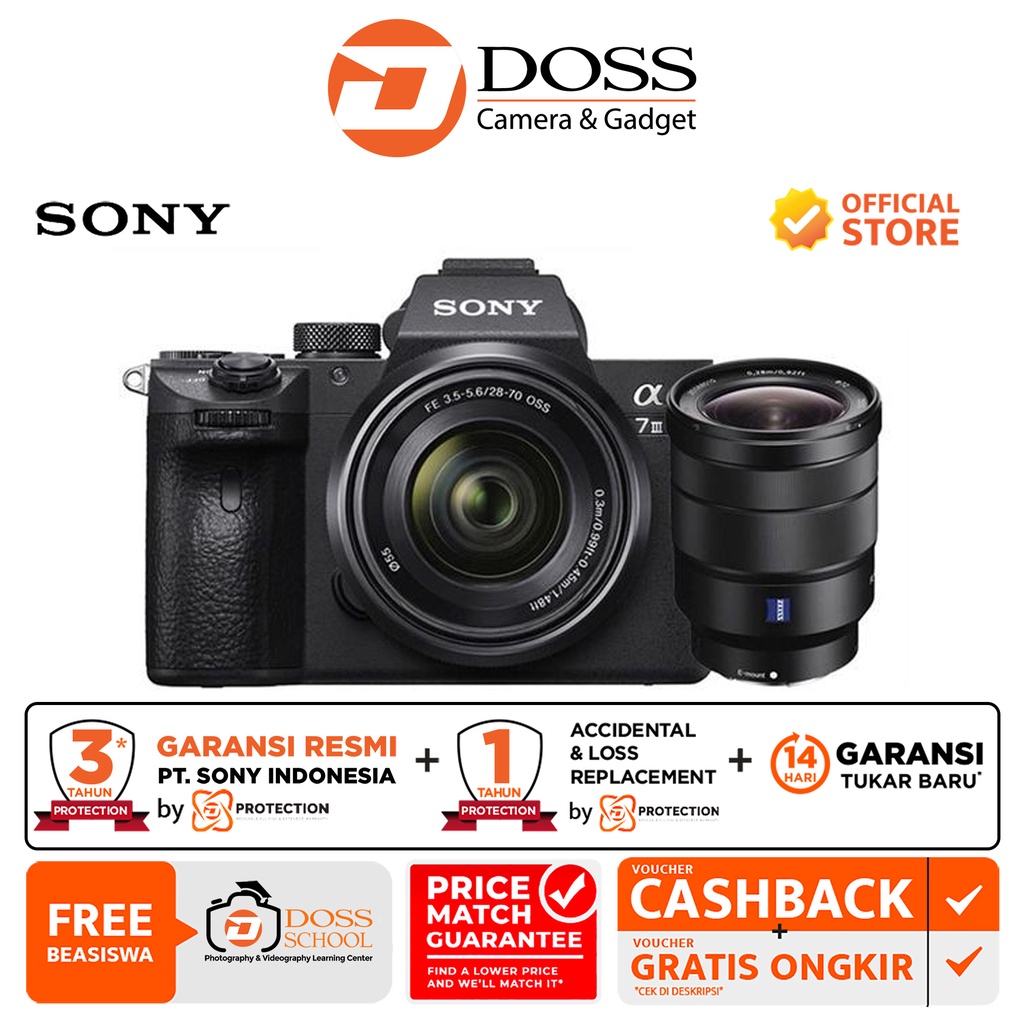 Jual Sony A7III Kit 2870mm + Lens FE 1635mm f/4 ZA OSS / Kamera Sony Shopee Indonesia