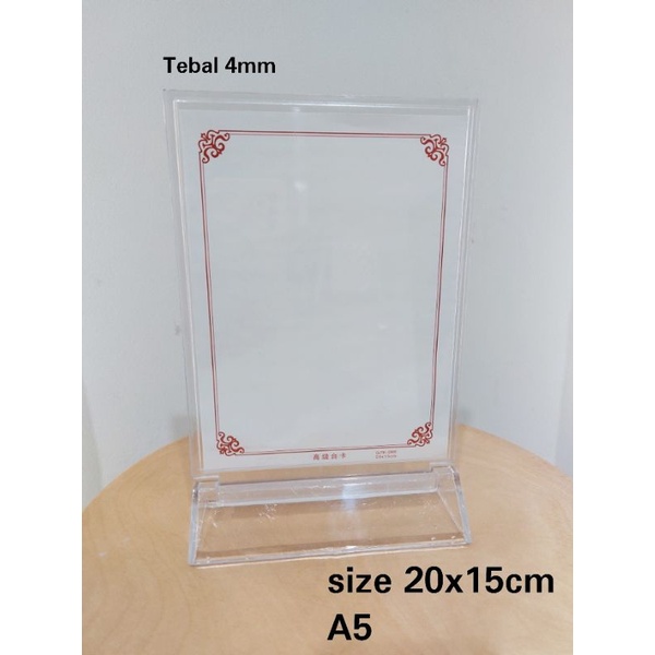 Jual Akrilik Tent Holder A5 / Tempat brosur A5 standing 2 sisi acrylic