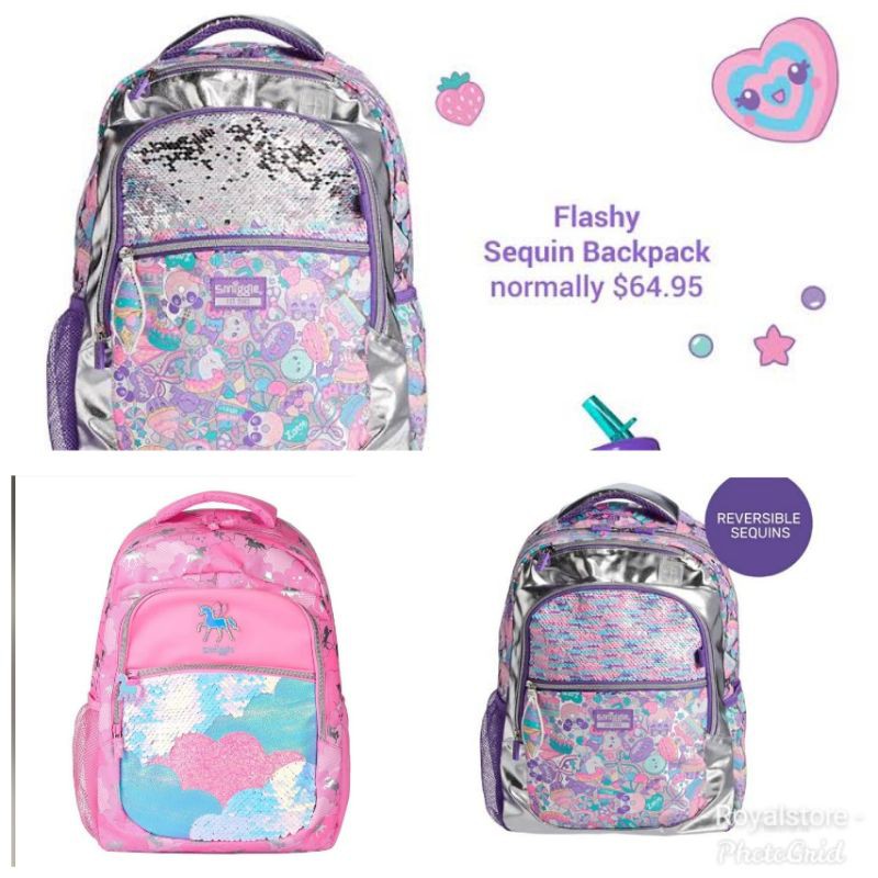 Smiggle flashy sequin backpack top