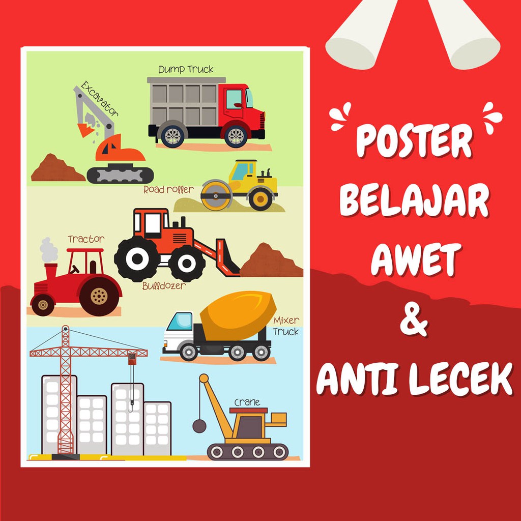 Jual POSTER ANAK - POSTER BELAJAR EDUKASI TK PAUD SERI ALAT BERAT 01 ...