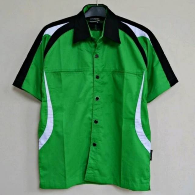 Jual Kemeja kerja hijau list hitam putih kemeja seragam baju kantor