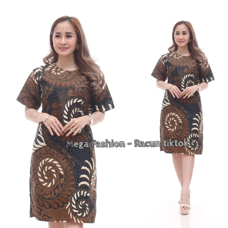 Jual Baju Dress Wanita Modern Model Terbaru Motif Batik Lengan Pendek