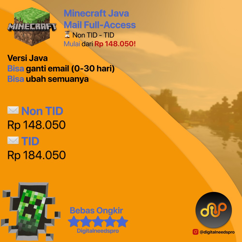 Jual Bebas Ongkir | Full-Access | Minecraft Java Account | Shopee Indonesia
