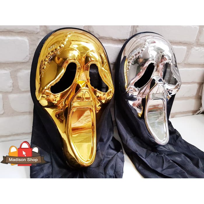 Jual Topeng Scream Gold Silver Topeng Seram Halloween Mirror Scary Mask ...