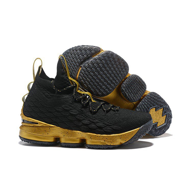 Nike lebron 15 hot sale black championship gold