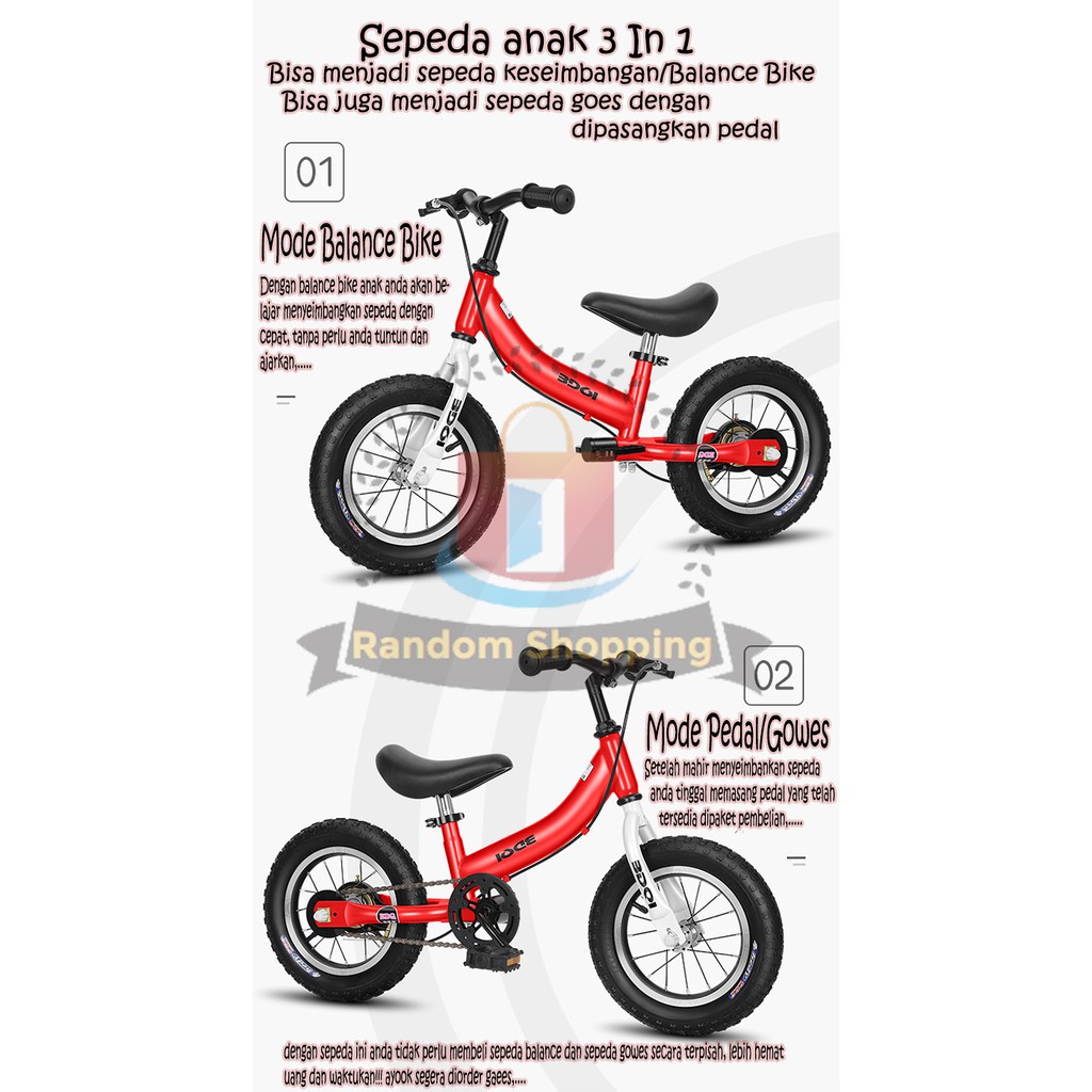 Sepeda anak 3 In 1 EDQ Sepeda balance sepeda pedal sepeda roda empat