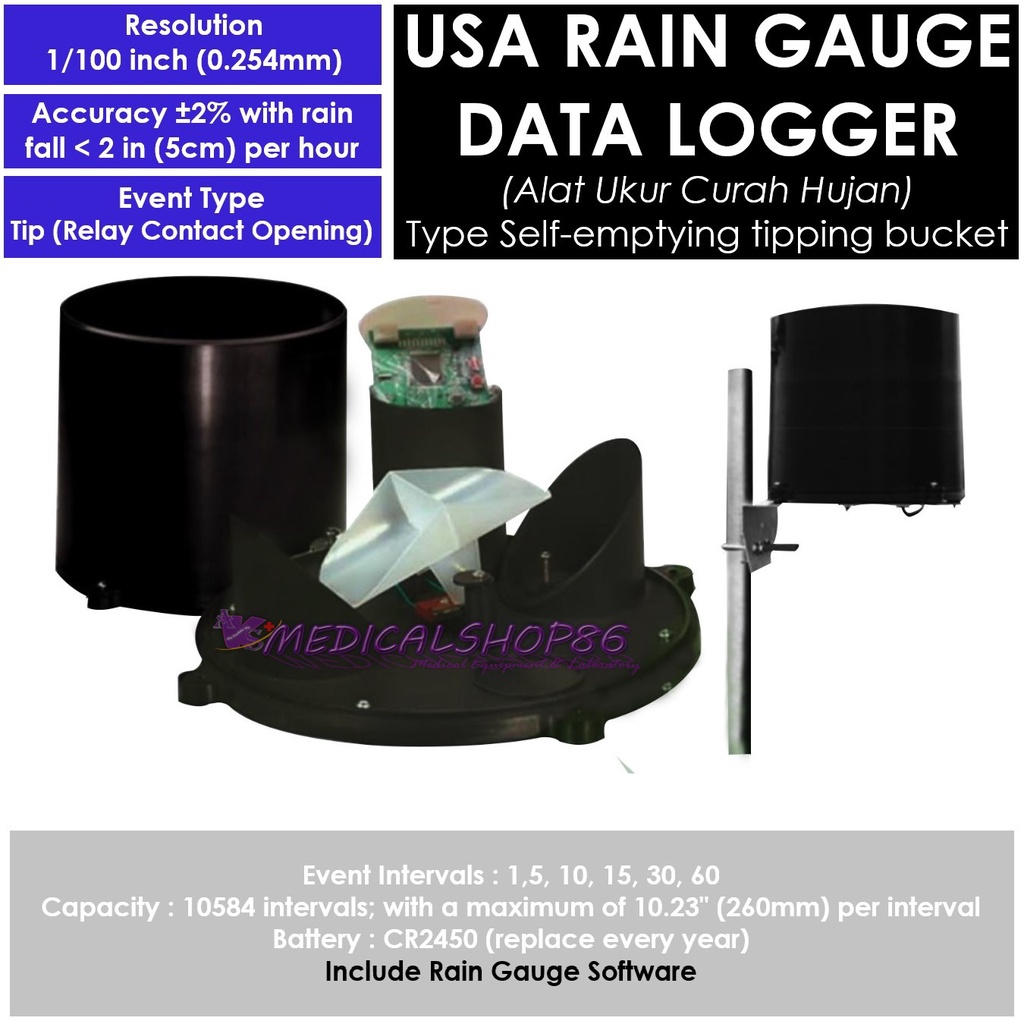 Jual DATA LOGGING RAIN GAUGE (Alat Ukur Curah Hujan). SPECTRUM Shopee