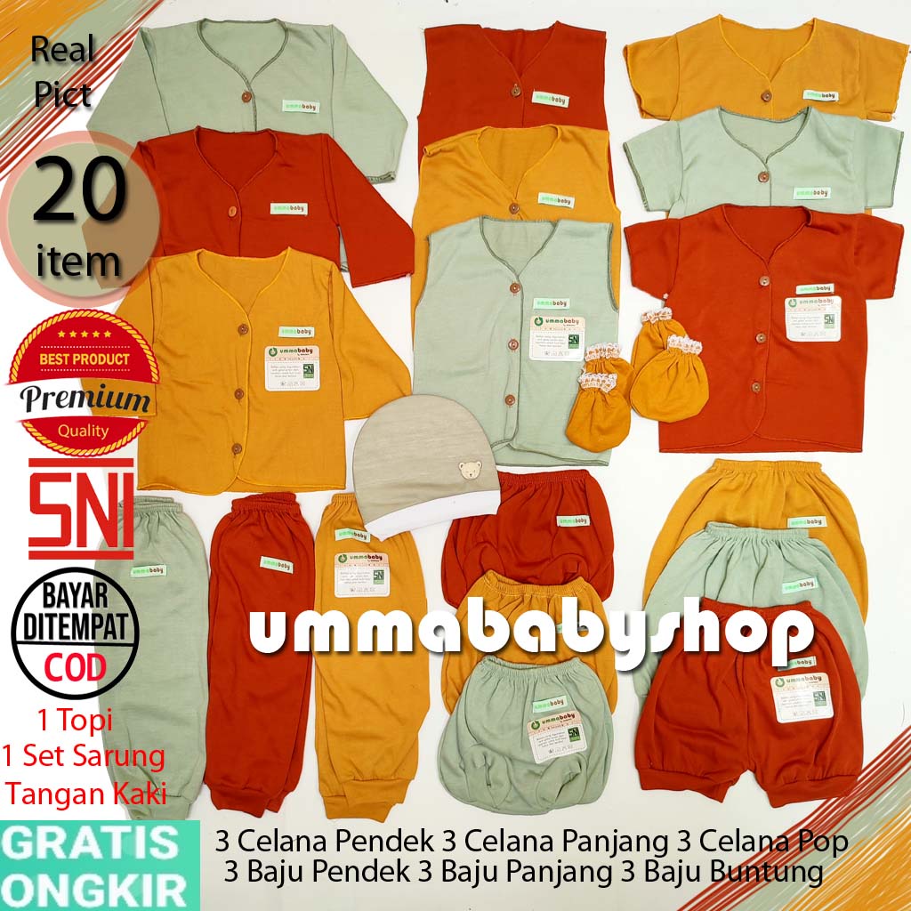 Jual 39 Pcs Paket SNI Murah Perlengkapan Bayi Lahir Newborn Kado Setelan Baju Bayi Polos Celana