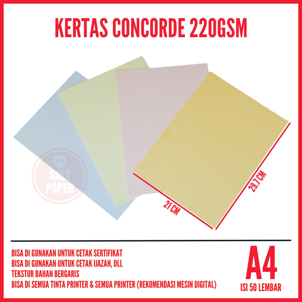 Jual Kertas Concorde A4 220 Gr Isi 50 Lembar Kertas Sertifikat A4