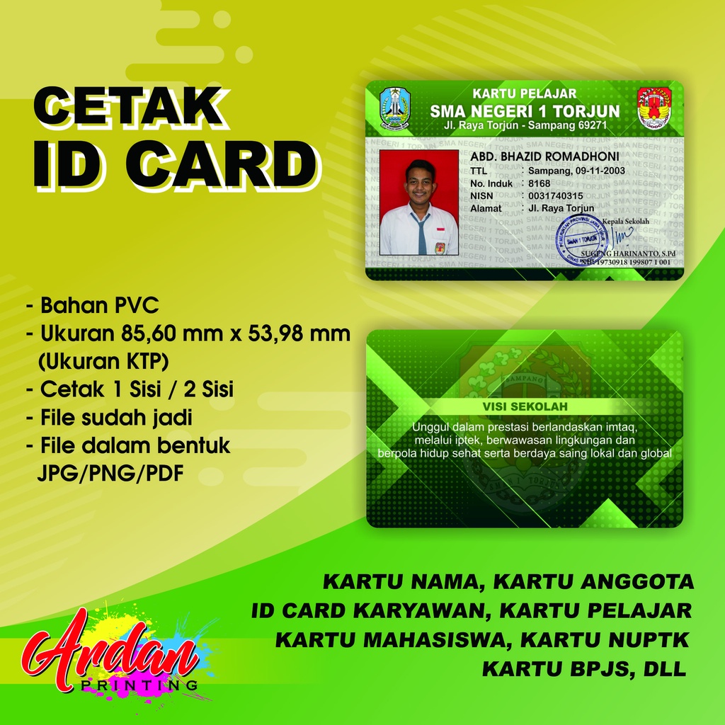 Jual Cetak ID Card Kartu Pelajar Kartu Anggota Bisa Satuan Shopee