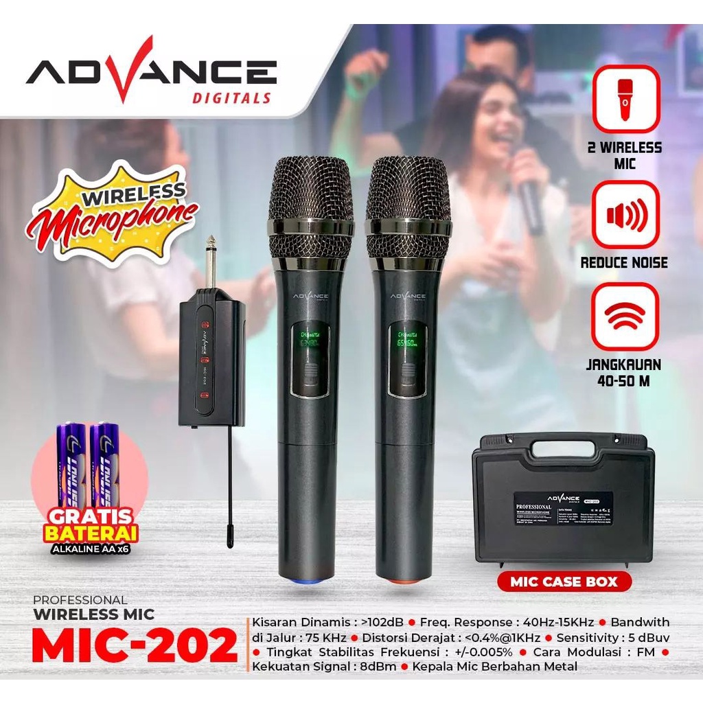 Jual Mic Advance 202 Profesional 2 Mic Wireless Microphone Karoke Mic