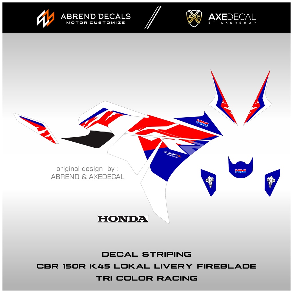 Jual DECAL STRIPING CBR 150R K45 LOKAL LIVERY FIREBLADE TRI COLOR ...