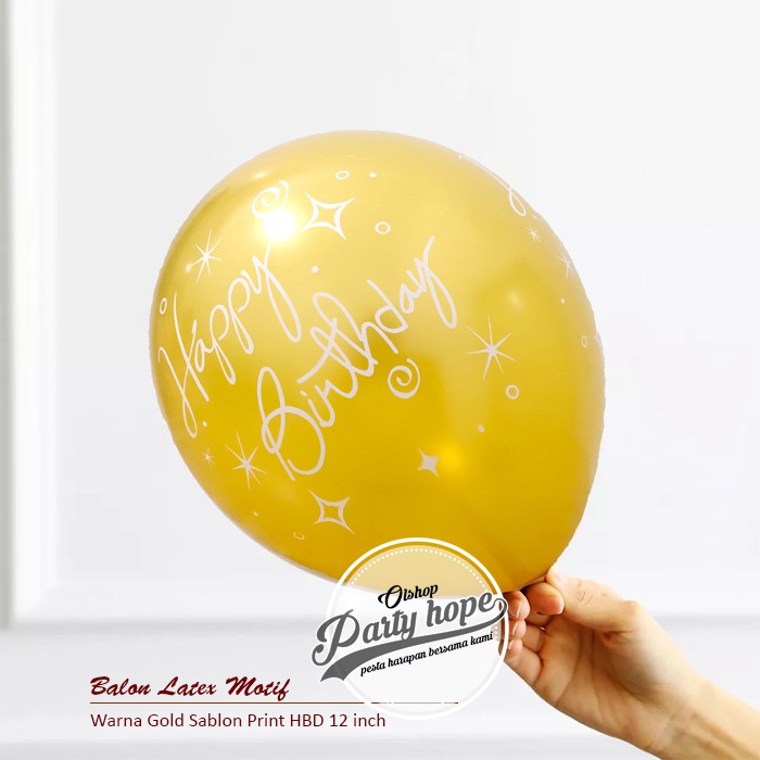 Jual Balon Latex Hbd Gold Balon Latex Balon Motif Happy Birthday Gold Shopee Indonesia