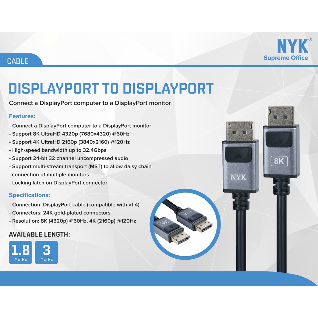 NYK Kabel Display Port to Display Port 8K/4K/2K COD (3)