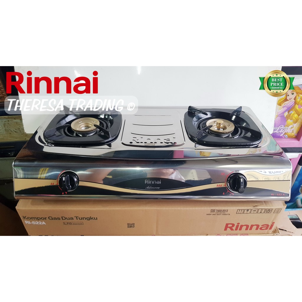 Jual KOMPOR GAS RINNAI 2 TUNGKU RINNAI 522 A SNI API LILIN STAINLESS STEEL  | Shopee Indonesia