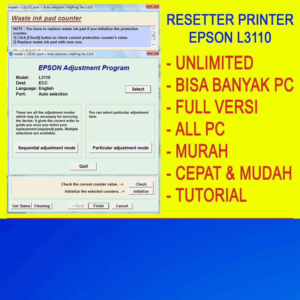 Jual Resseter Epson L3110 Unlimited Banyak Pc Resetter All Pc Reset Reseter Printer Print 5214