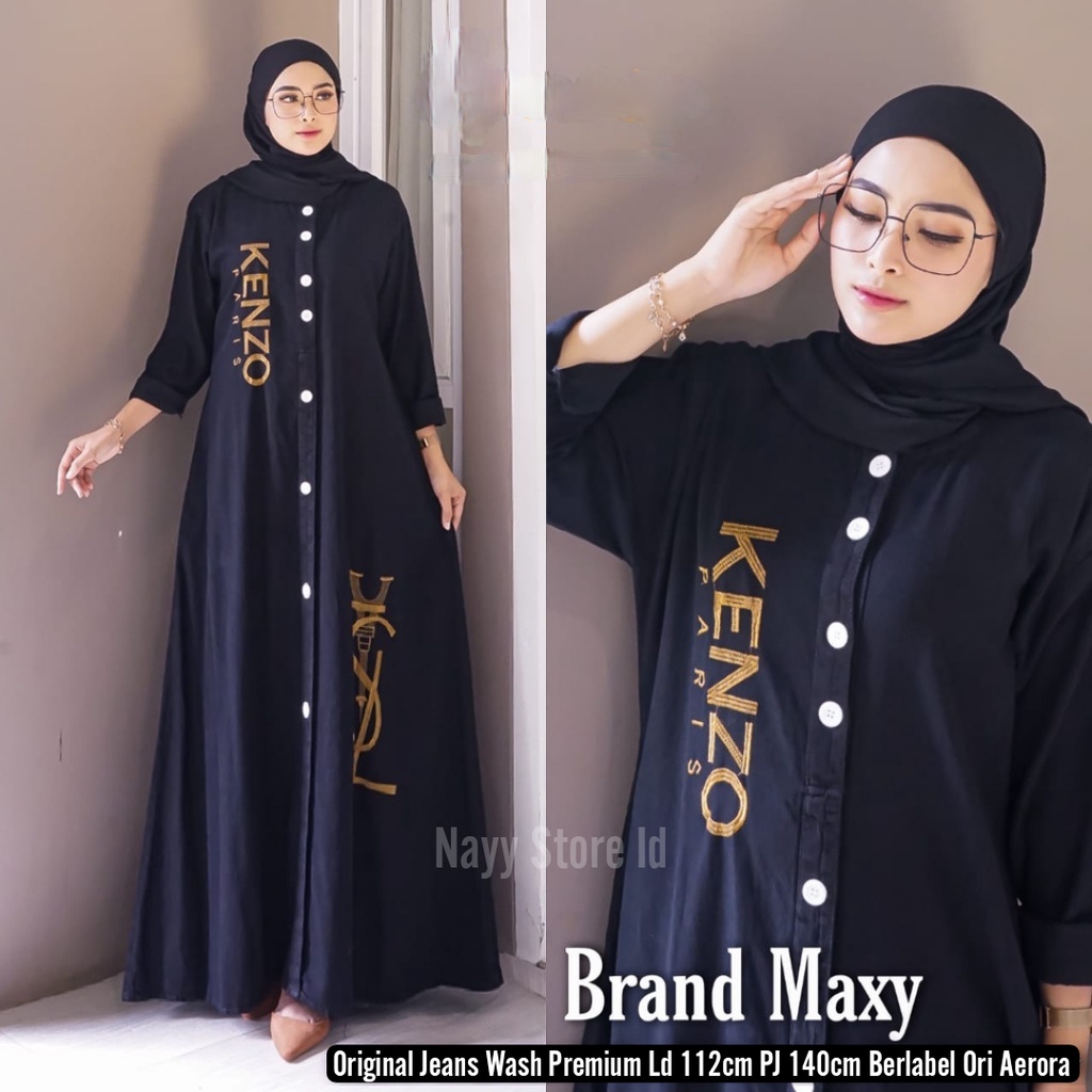 Jual Baju Gamis Dress Jeans Denim Syar I Wanita Terbaru Kondangan Kekinian Snow Blue Bordir