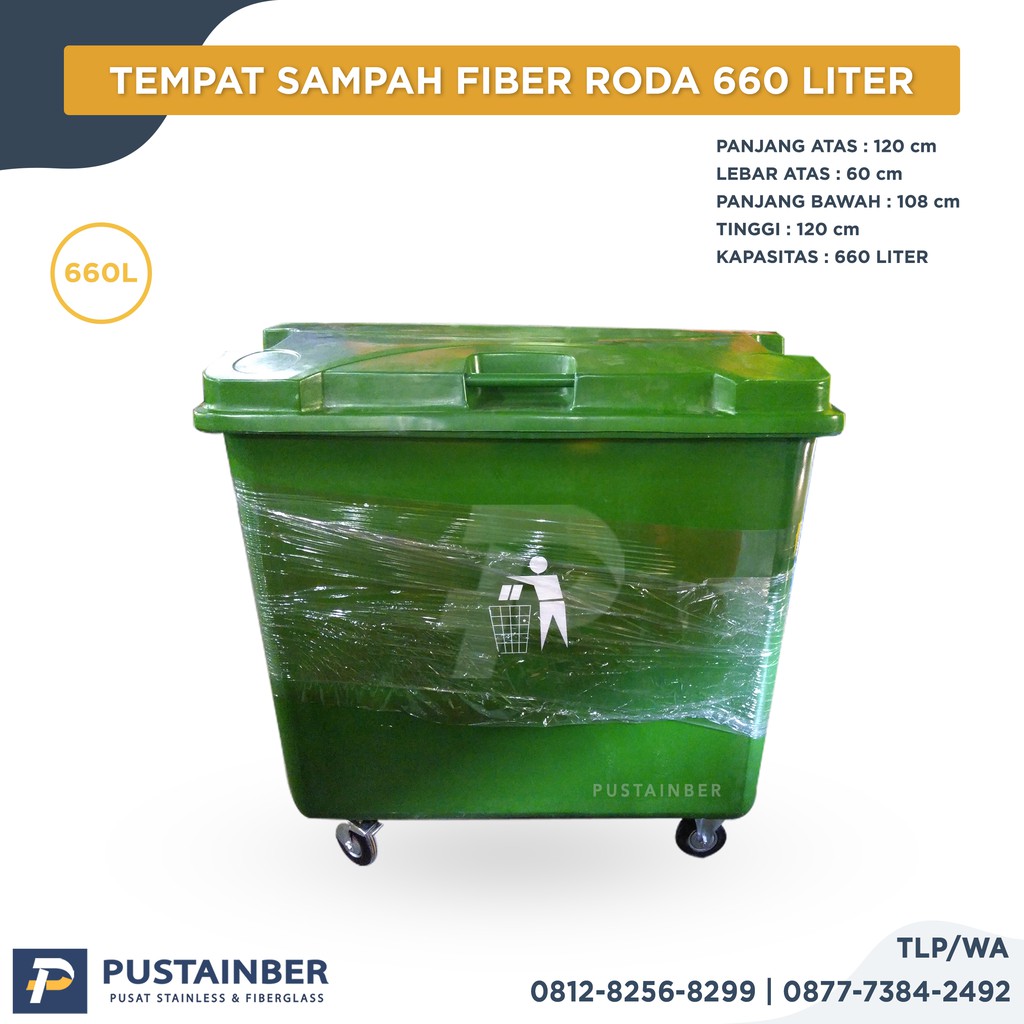 Jual Tempat Sampah Fiber Besar Kapasitas 660 Liter Tong Sampah Besar Beroda Bak Sampah Besar 9637