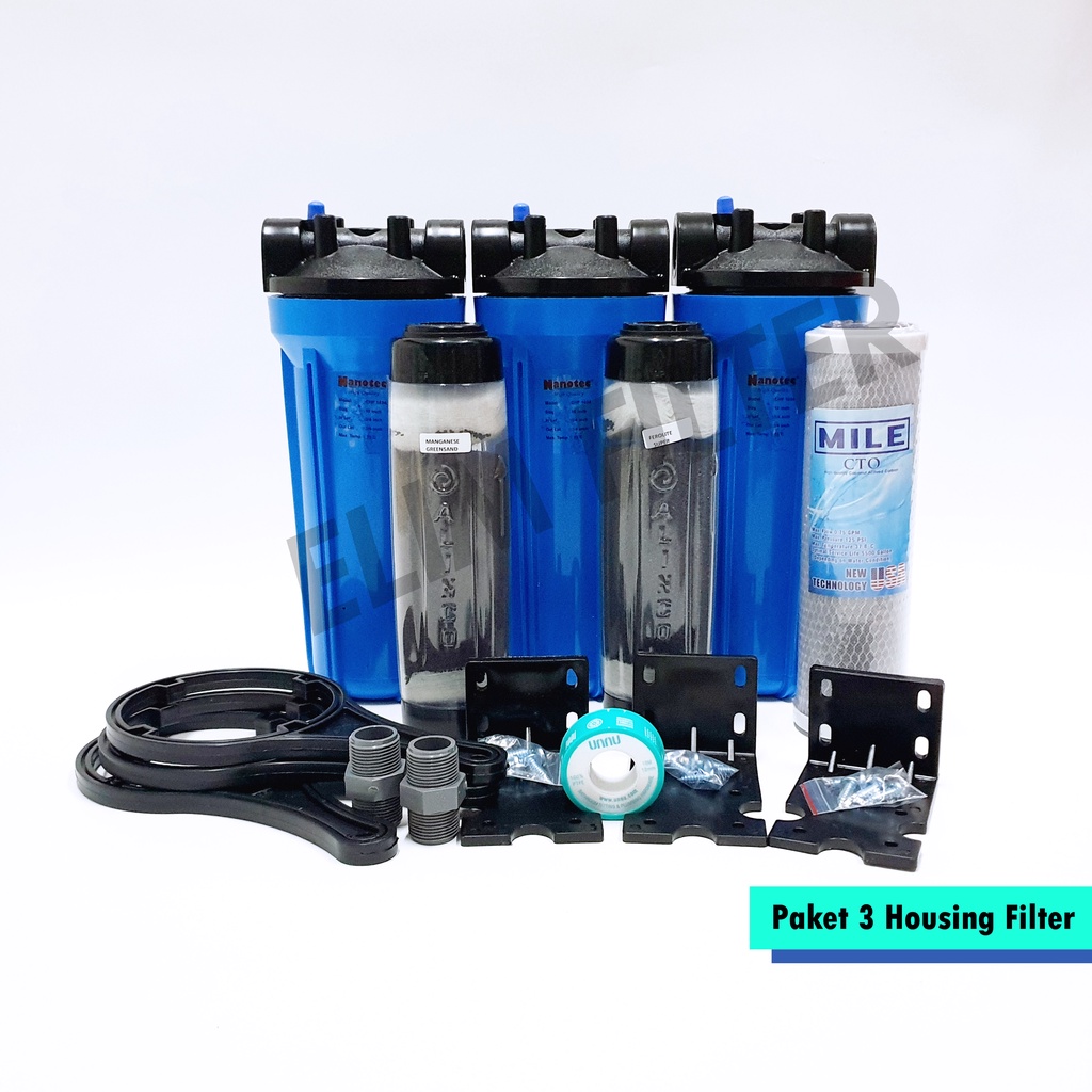 Jual Paket Filter Air Sumur Zat Besi Tinggi Housing Nanotec Blue Inch Manganese Ferolite