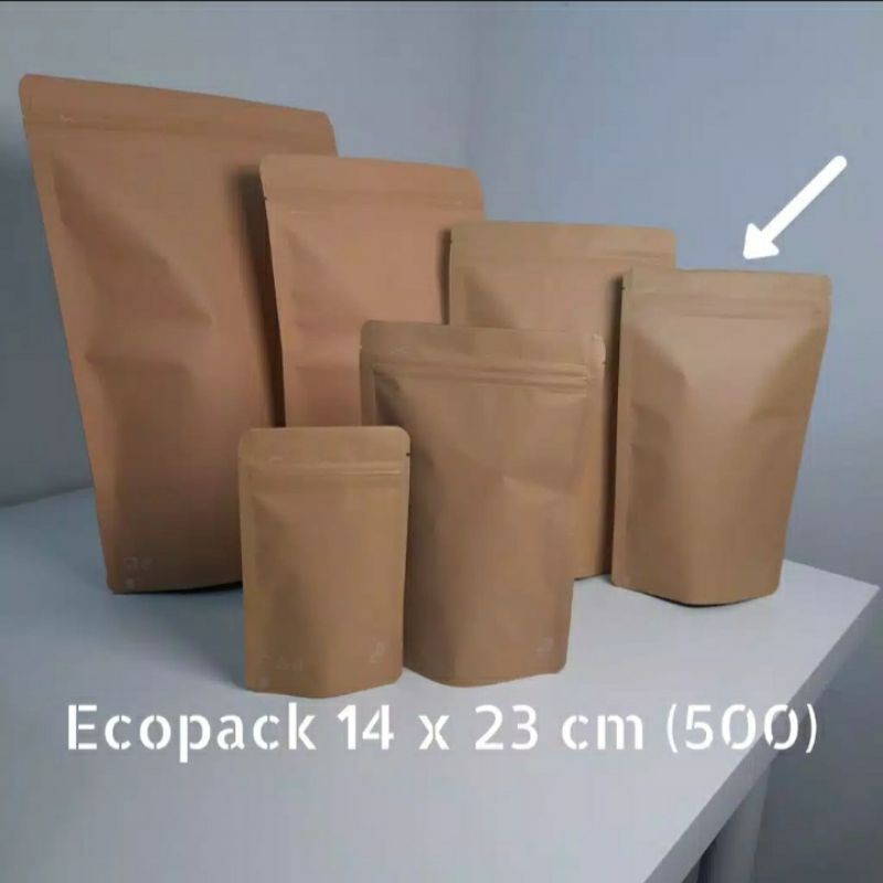 Jual Kemasan Standing Pouch Ecopack Kraft Paper Alumunium Ziplock X Gram Bubuk