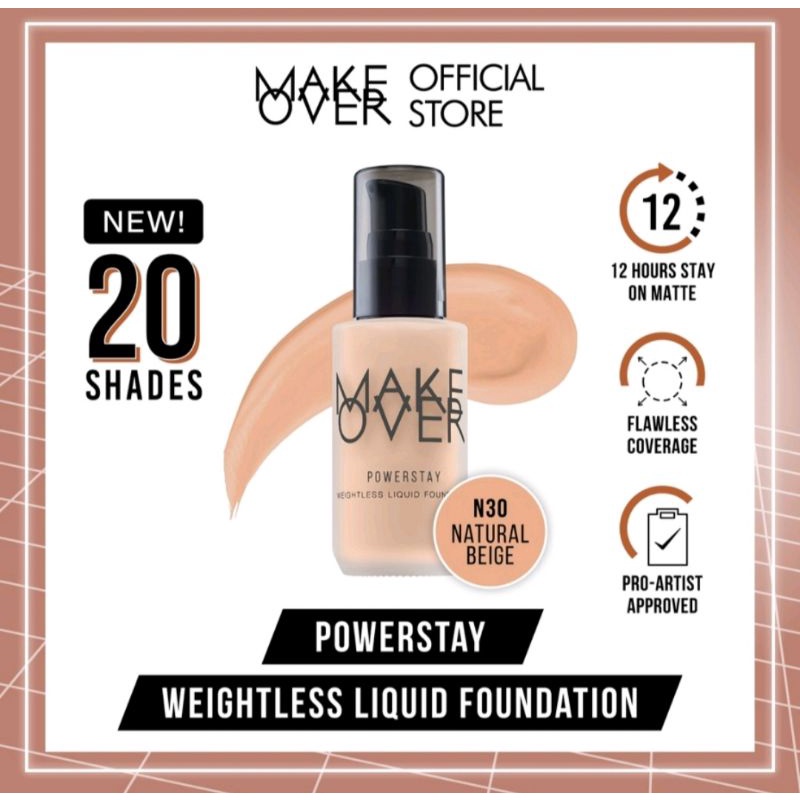 Jual Make Over Powerstay Weightless Liquid Foundation N30 | Shopee ...