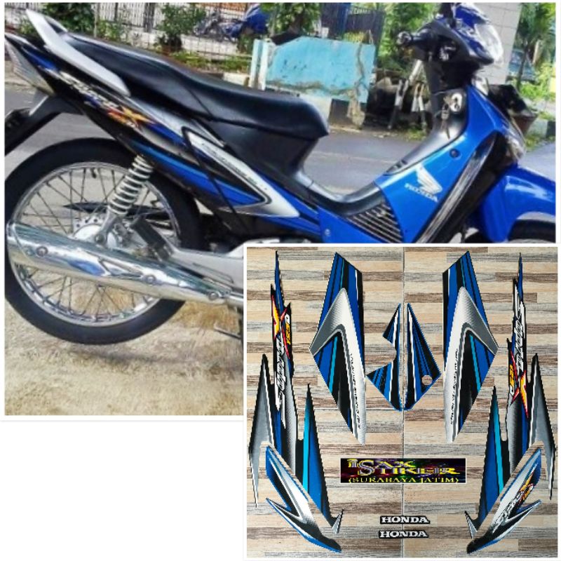 Jual striping original Honda Supra X 125 D biru hitam tahun 2006 2007