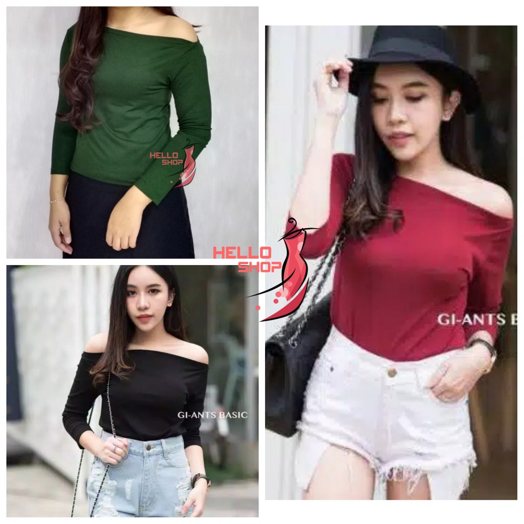 Jual Helloshop Atasan Sabrina Wanita Blouse Fashion Cewek Pakaian