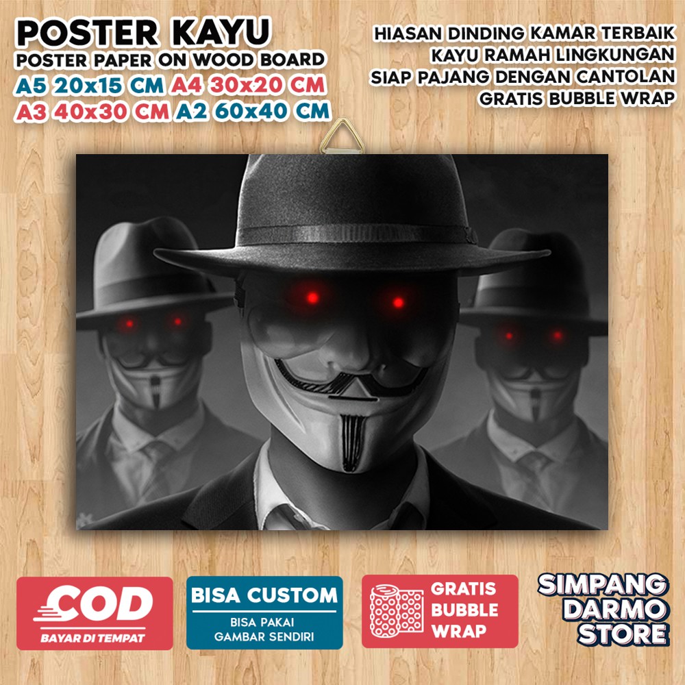 Jual Poster Kayu Dark Aesthetic Topeng Anonymous Hacker Vendeta Heker ...