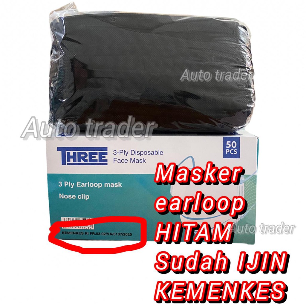 Jual Masker 3ply Earloop Black 3 Ply Hitam Ijin KEMENKES Resmi Isi ...