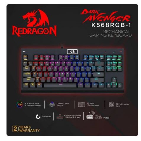 Jual Redragon K568RGB-1 Mechanical Gaming Keyboard DARK AVENGER ...
