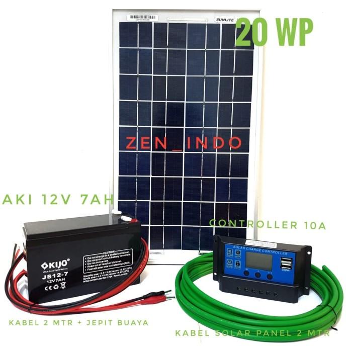 Jual Paket Hemat Solar Panel Surya 20WP, Solar Controller 10A, Aki 12V ...
