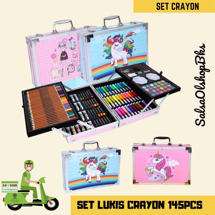 CRAYON ART SET / KOPER SET CRAYON MEWARNAI / ALAT TULIS ANAK 145PCS SET  CRAYON ANAK MENGGAMBAR krayon gambar mewarnai