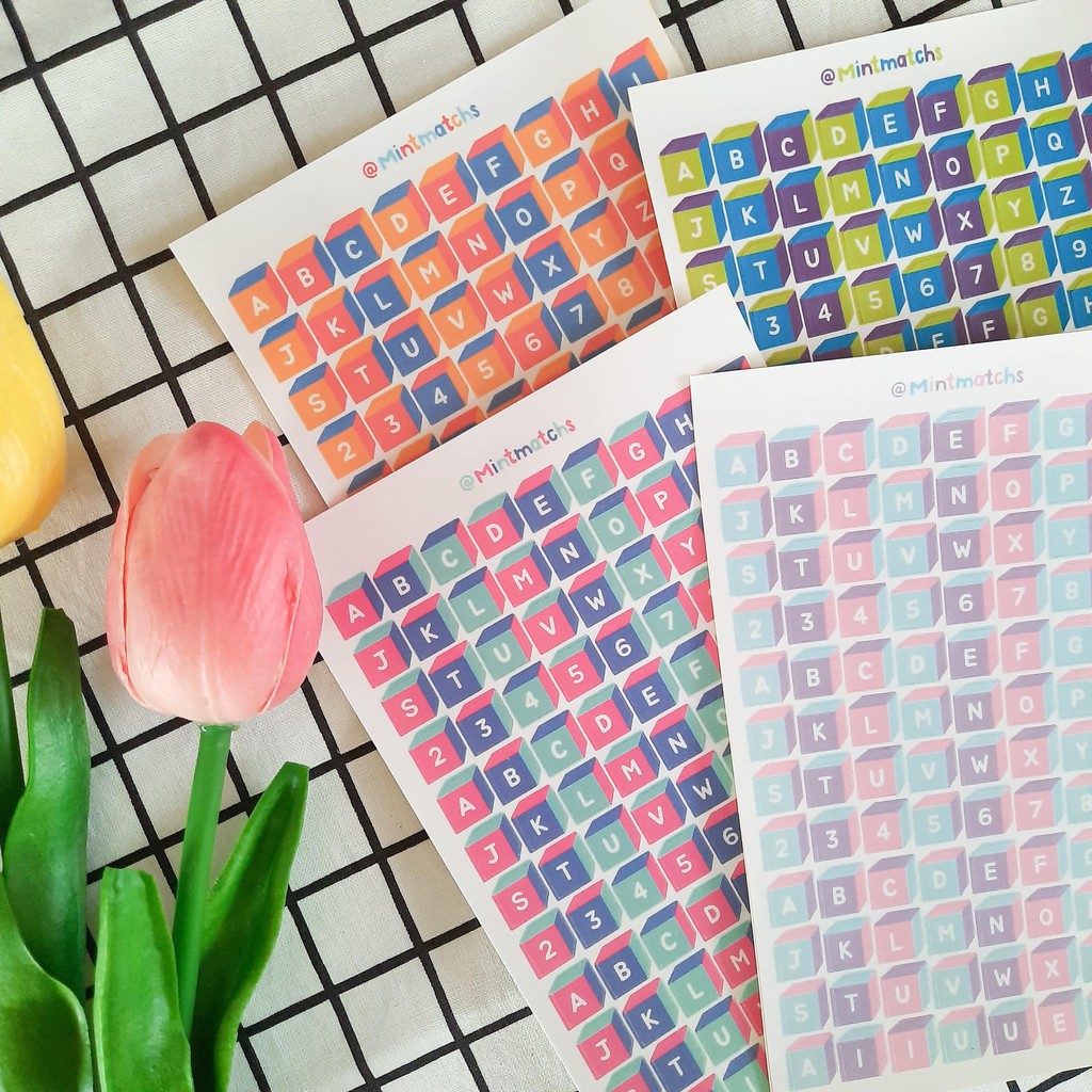 Jual [mintmatchs] alphabet sticker - abc cube stickers | deco sticker ...