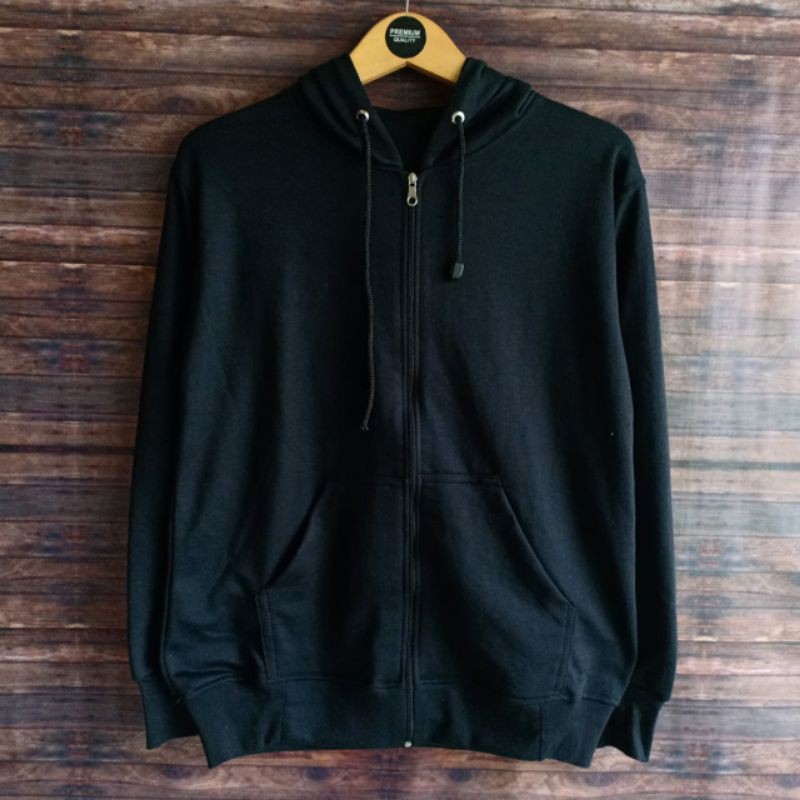 Jual COD GROSIR SWEATER zipper HOODIE HITAM COTTON BAHAN FLEECE tebal