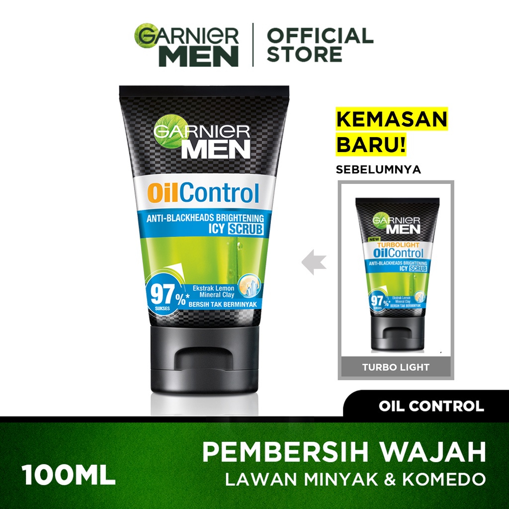 Jual Garnier Men Oil Control Icy Scrub Cleanser 100 ml Facial Wash Pria ( Turbo Light ; Komedo